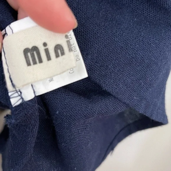 Minibee Dress Women M Navy Blue Linen Cotton Midi Lagenlook Boho Oversized - Picture 9 of 12